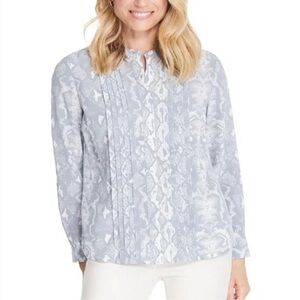 J. McLaughlin Snake Print Silk Blouse Gray Size Large